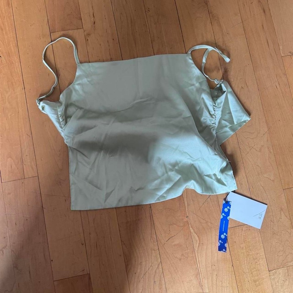 Cider Sage Green Satin Open Back Tie Camisole Top M